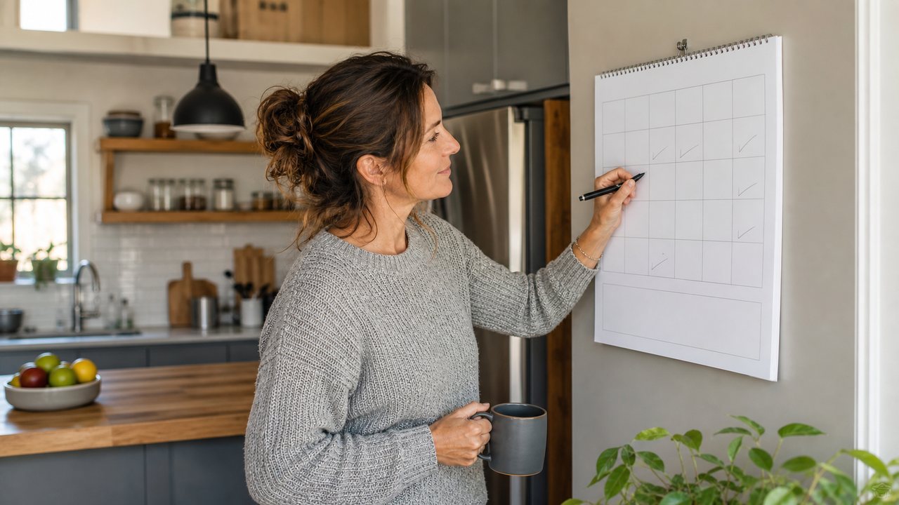 Marking the weekly injection day on a kitchen calendar